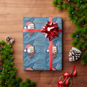 Papier Cadeau Joyeux Noël, bonhomme de neige avec des vêtements