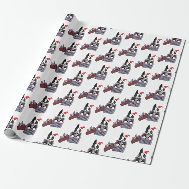 Papier Cadeau Joyeux Noël Bordure Collie (Déroulé)