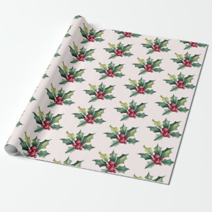Papier Cadeau Joyeux Noël branché Holly et Motif Berries