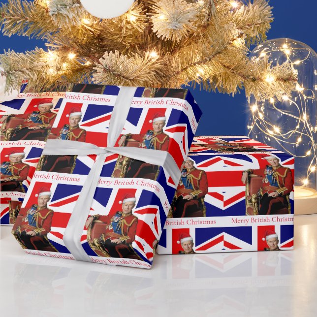 Papier Cadeau Joyeux Noël britannique roi Charles III (Vacances)