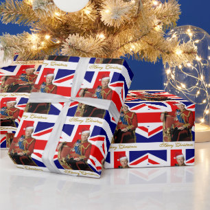 Papier Cadeau Joyeux Noël britannique roi Charles III