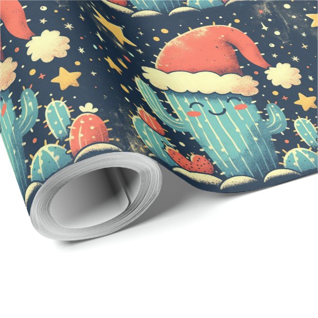 Papier Cadeau Joyeux Noël cactus plantes de Noël  (Coin rond)