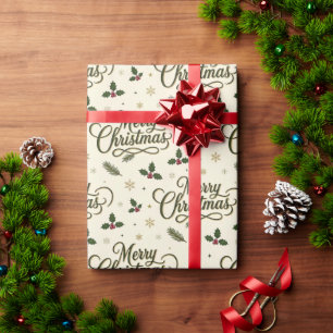 Papier Cadeau Joyeux Noël Calligraphie Élégante Tissu Sans Coutu