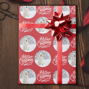 Papier Cadeau Joyeux Noël Calligraphie Photo Ronde Rouge