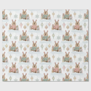 Papier Cadeau Joyeux Noël Capybara Renne de la Forêt Mignonne