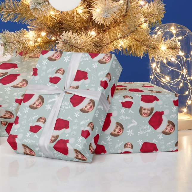 Papier Cadeau Joyeux Noël casquette illustration photo nom (Vacances)