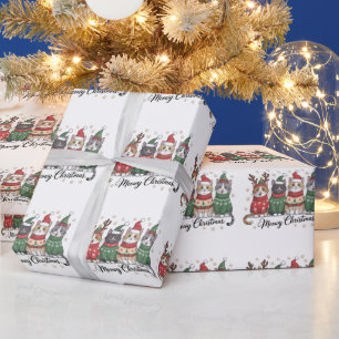 Papier Cadeau Joyeux Noël chat mignon chats avec chapeau de Père