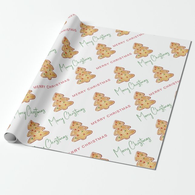 Papier Cadeau Joyeux Noël Cookie Motif Script (Déroulé)