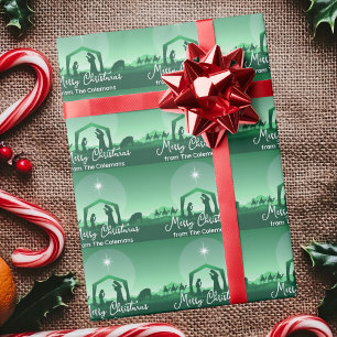 Papier Cadeau Joyeux Noël Crèche Personnalisé Vert