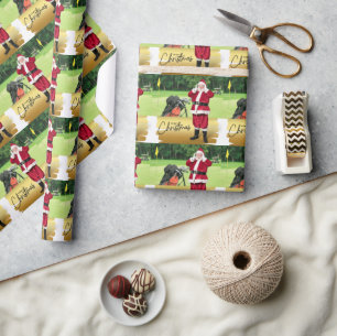 Papier Cadeau Joyeux Noël de golf avec le Père Noël sur le vert 