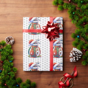Papier Cadeau Joyeux Noël de golf avec sac de golf sur balles