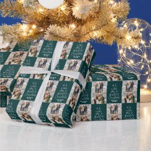 Papier Cadeau Joyeux Noël deux photo personnalisée vert foncé