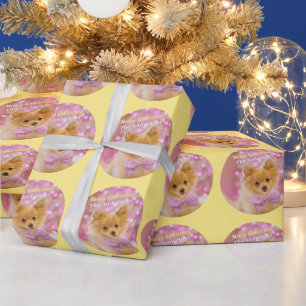 Papier Cadeau Joyeux Noël DIY & Nom, Chien Mignon, Jaune Pâle