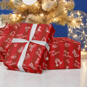 Papier Cadeau Joyeux Noël Doodle Dessiné à la Main sur Rayures R