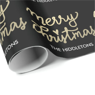 Papier Cadeau Joyeux Noël d'or moderne de Faux manuscrit