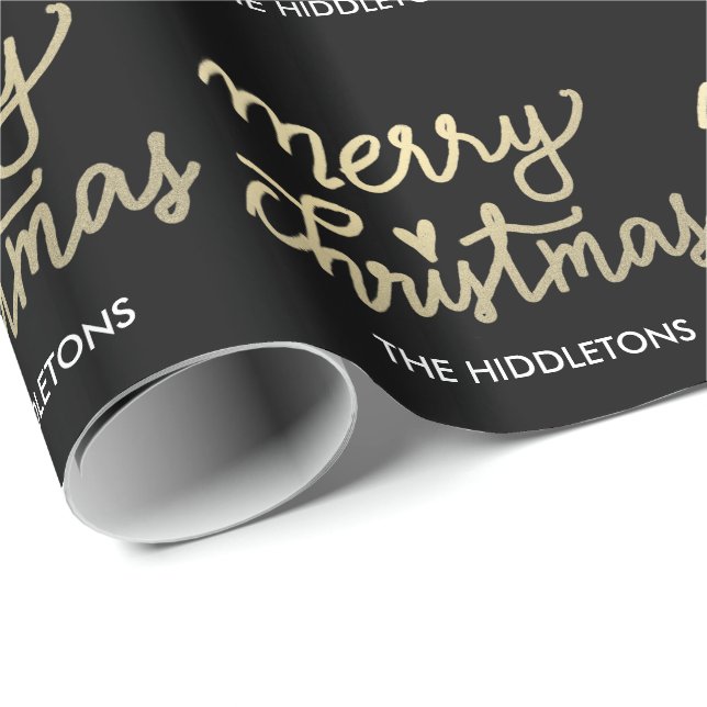 Papier Cadeau Joyeux Noël d'or moderne de Faux manuscrit (Coin rond)