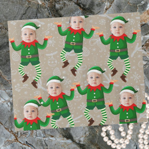 Papier Cadeau Joyeux Noël Drôle Père Noël Elfes visage personnal