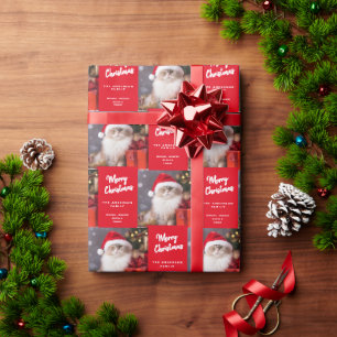 Papier Cadeau Joyeux Noël du chat au chapeau de Père Noël