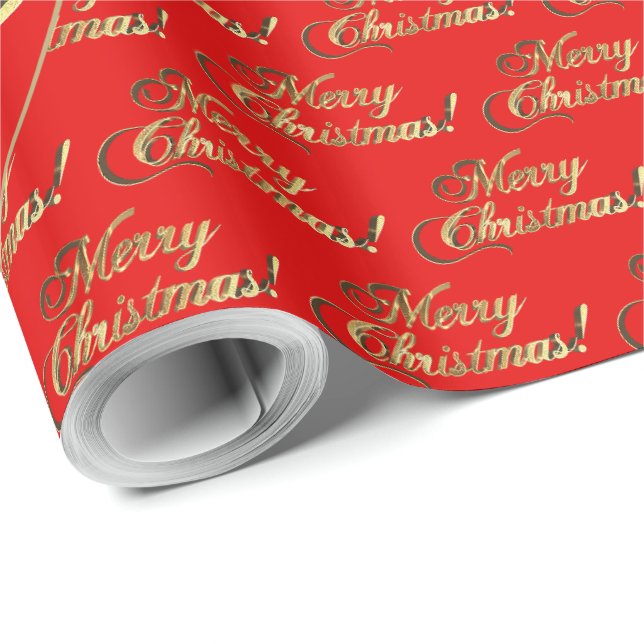 Papier Cadeau Joyeux Noël écriture dorée à feuille d'or rouge vi (Coin rond)