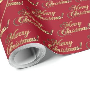 Papier Cadeau Joyeux Noël écriture feuille d'or Apple Rouge