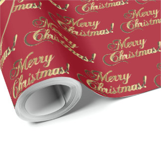 Papier Cadeau Joyeux Noël écriture feuille d'or Apple Rouge