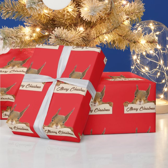 Papier Cadeau Joyeux Noël Écureuil  (Vacances)