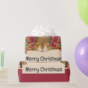 Papier Cadeau Joyeux Noël Écureuil Deux Arbres de Noël