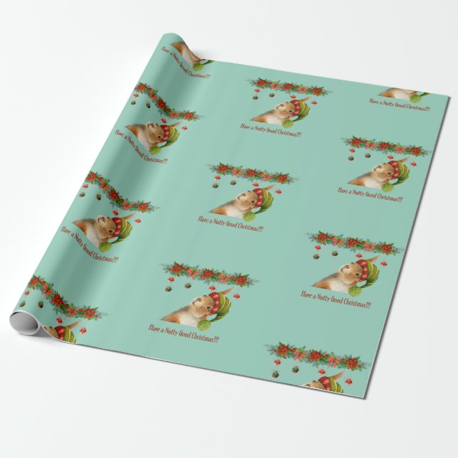 Papier Cadeau Joyeux Noël Écureuil Nutty Good Holiday (Déroulé)