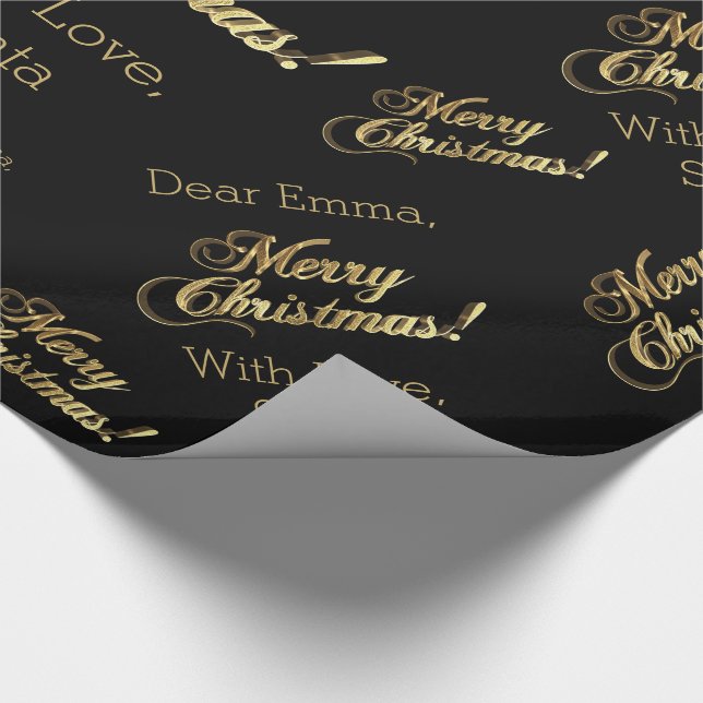 Papier Cadeau Joyeux Noël Elégant Black Faux Gold Foil Texte (Coin)