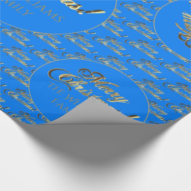 Papier Cadeau Joyeux Noël Elégant Cerulean Blue Gold Script (Coin)