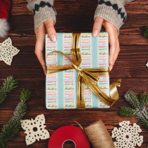 Papier Cadeau Joyeux Noël élégant coloré bleu or étoiles