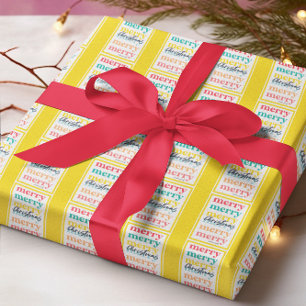 Papier Cadeau Joyeux Noël élégant coloré jaune or étoiles