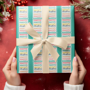 Papier Cadeau Joyeux Noël élégant coloré vert or étoiles