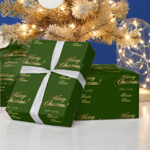 Papier Cadeau Joyeux Noël élégant écriture dorée faux vert