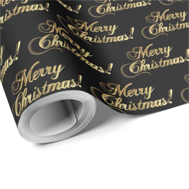 Papier Cadeau Joyeux Noël Elégant Faux Gold Foil Script (Coin rond)