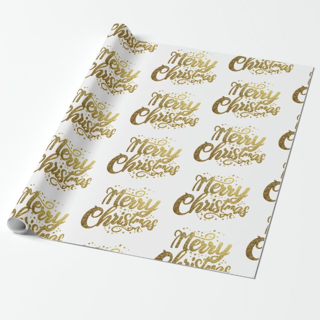 Papier Cadeau Joyeux Noël Elégant Gold Script Holiday (Déroulé)