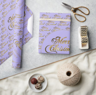 Papier Cadeau Joyeux Noël Elegant Gold Script Lilac Purple