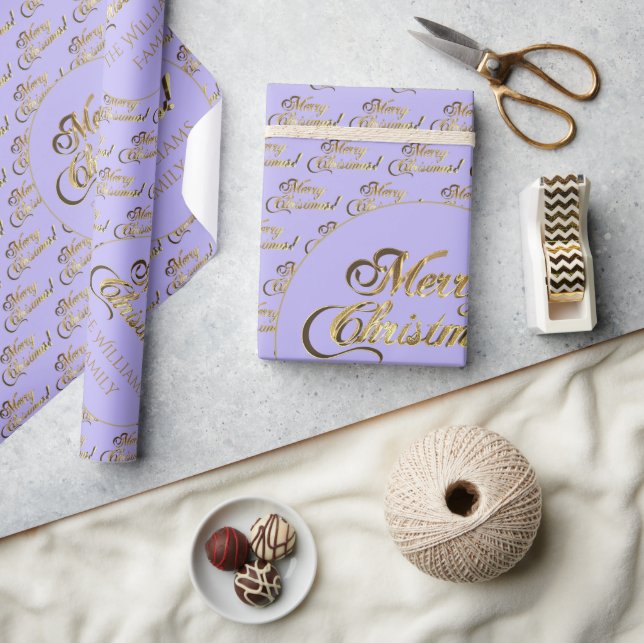 Papier Cadeau Joyeux Noël Elegant Gold Script Lilac Purple (Artisanat)