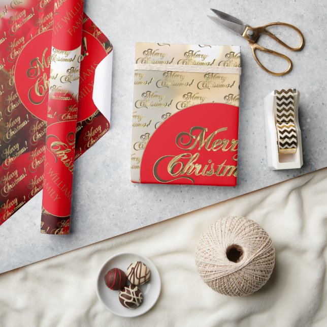 Papier Cadeau Joyeux Noël Elegant Gold Script Poinsettia (Artisanat)