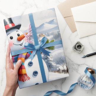 Papier Cadeau Joyeux Noël Emballage Bonhomme de Neige Vintage