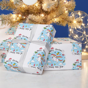 Papier Cadeau Joyeux Noël emballage licorne Bonne année 