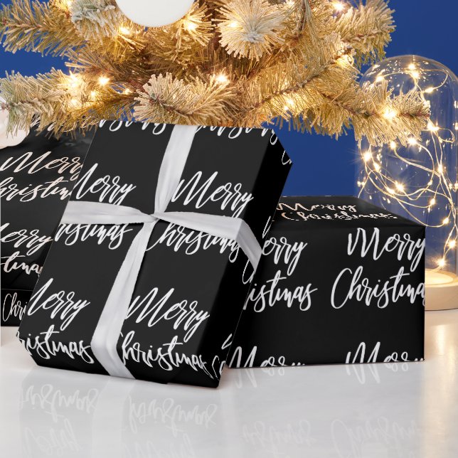 Papier Cadeau Joyeux Noël en calligraphie noir et blanc (Vacances)