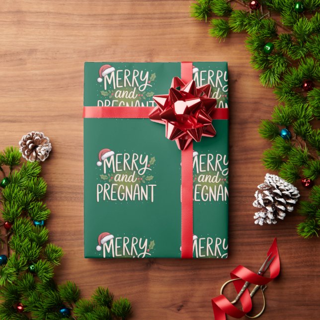 Papier Cadeau Joyeux Noël enceinte annonce de grossesse Xmas (Cadeau de vacances)
