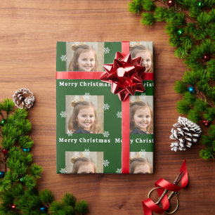Papier Cadeau Joyeux Noël enfant photo vert Noël 