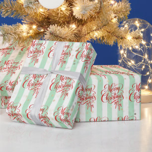 Papier Cadeau Joyeux Noël Fancy Rouge sur Rayures et Étoiles