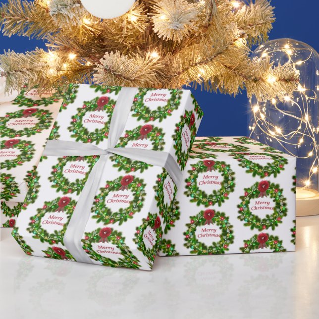 Papier Cadeau Joyeux Noël Festif Vacances Motif de couronne (Vacances)