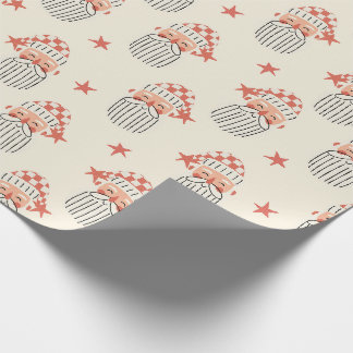 Papier Cadeau Joyeux Noël fête d'hiver visage de Père Noël crèch