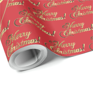 Papier Cadeau Joyeux Noël feuille d'or rouge de pompier