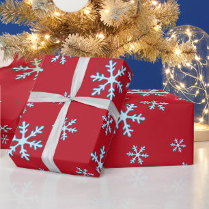 Papier Cadeau Joyeux Noël Flocon de Neige Bleu Vacances Hiver