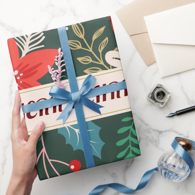 Papier Cadeau Joyeux Noël Floral (Cadeaux)